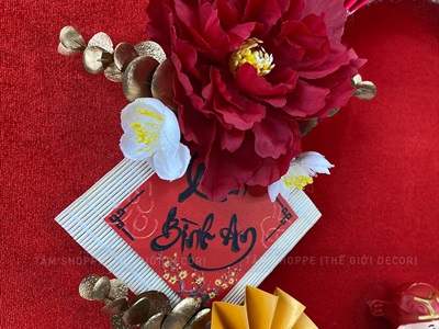 Vòng treo cửa Tết vải bố quạt xếp Mèo Thần Tài [2 Kiểu] ĐK 35cm VTC-T-48